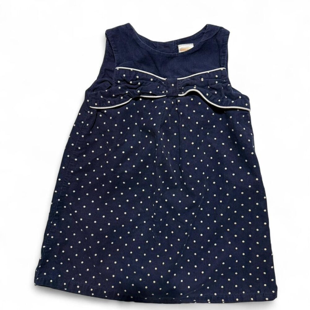 Gymboree Girls Navy Blue Polka‎ Dot Corduroy Dress Big Front Bow Size 2T